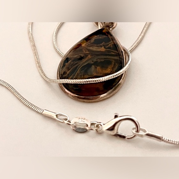 Pietersite Teardrop Pendant Necklace 925 Sterling Silver - Picture 3 of 4